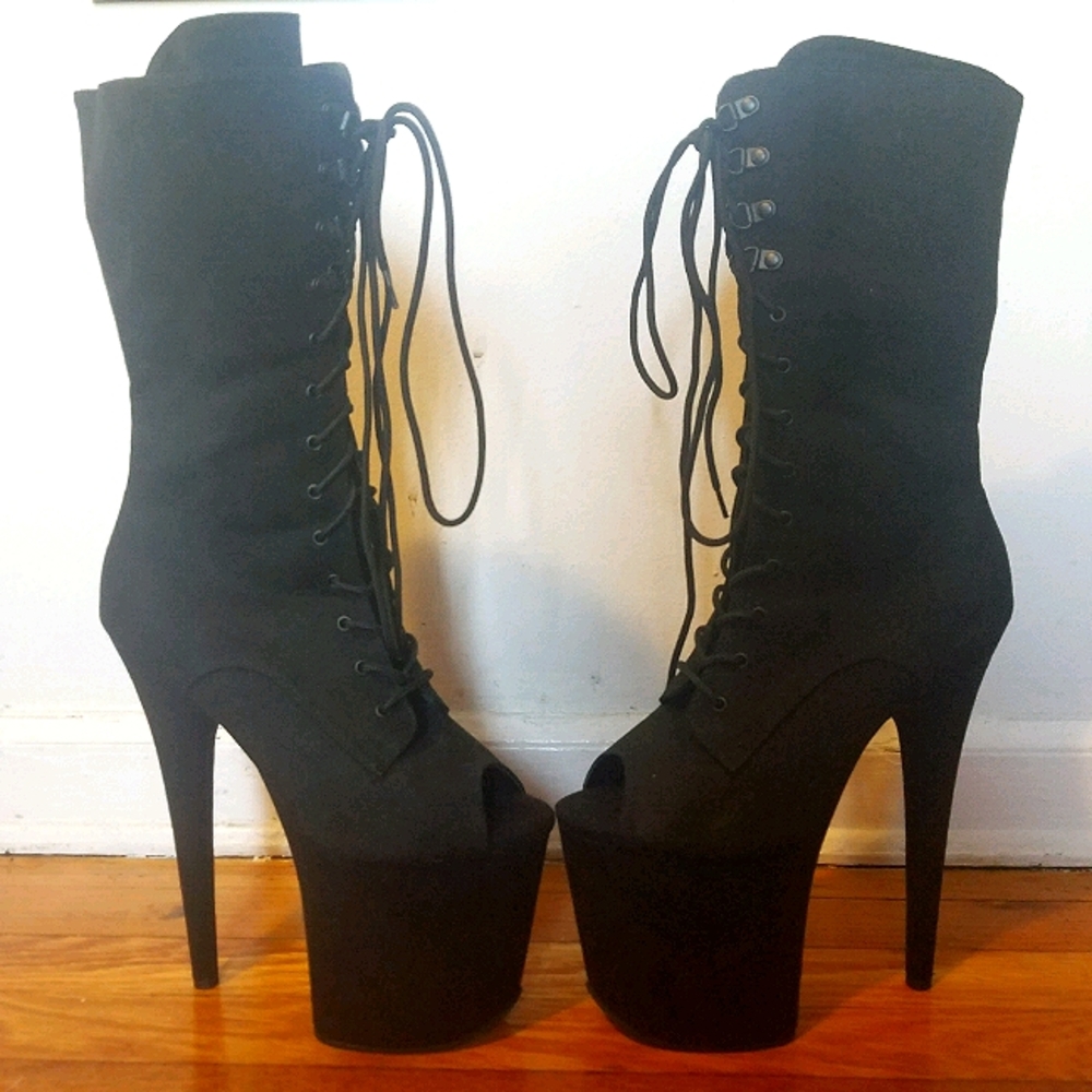 Pleaser Black Faux Suede Open Toe Bootie